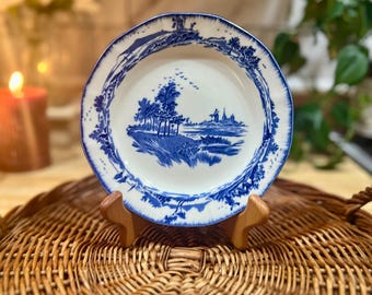 Plato lateral azul y blanco vintage Royal Dalton de 6,5"