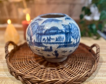 ¡HALLAZGO EMOCIONANTE! Jarrón antiguo azul y blanco con motivos de pescadores y paisajes de la dinastía Ming, Qing o Chosun