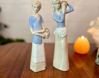 Figuras vintage de porcelana Lladró, campesinas con cesta y jarrón, mujeres rusas, baratijas, decoración, mujeres rubias, 10 pulgadas