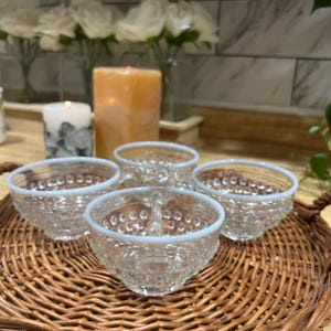 Vintage Anchor Hocking Hobnail Cups Set of (4) Moonstone Clear Opalescent Cups