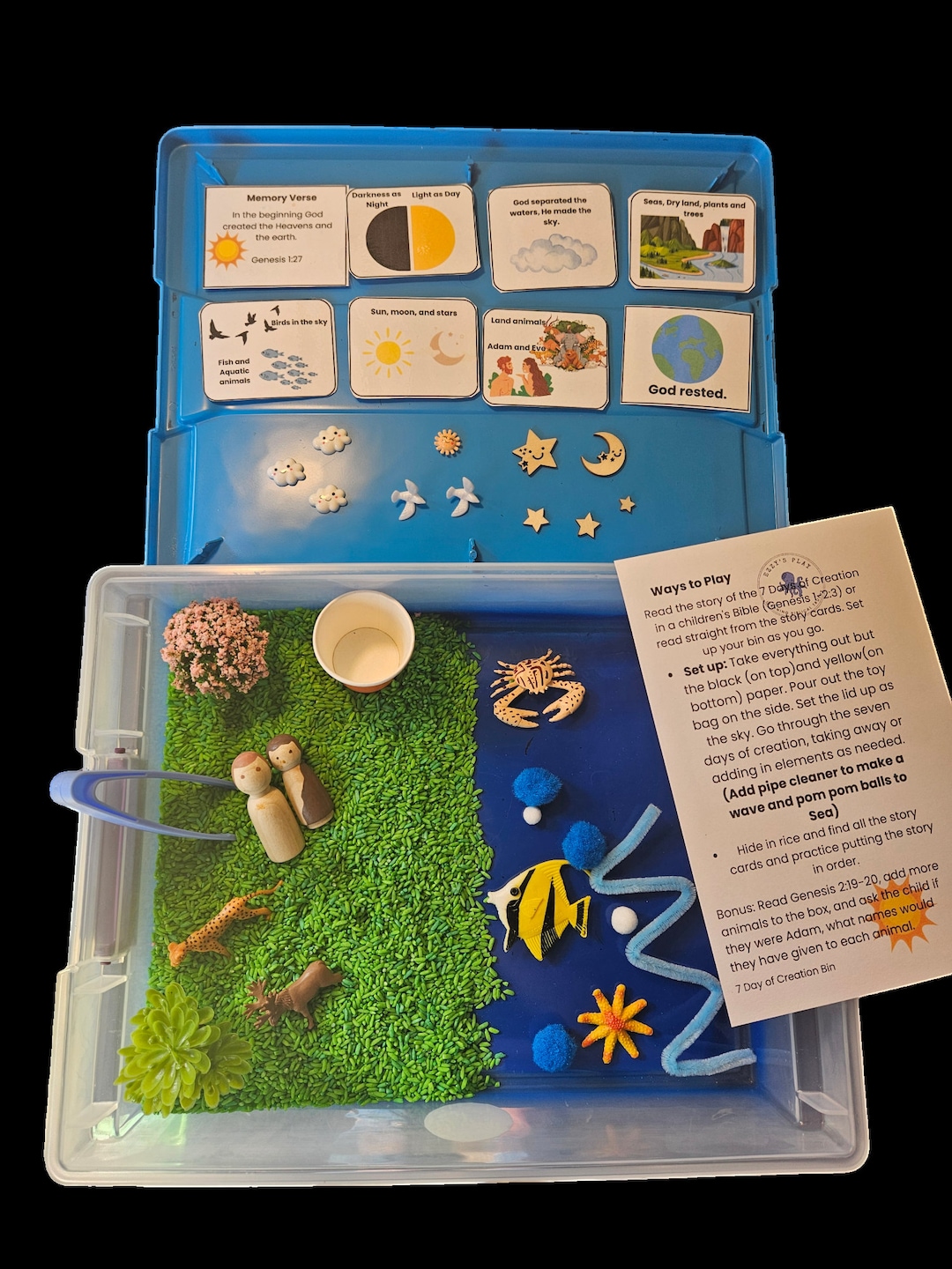 7 Days of Creation Sensory Rice Kit, Play Bible Lesson, Story Cards ...