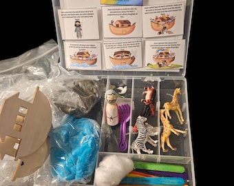 Noah and the Ark, Bible Story, Playdough Kit, Travel Kit, Teaching the Bible, Sensory Play
