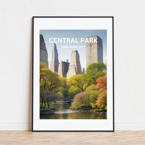 Póster de Central Park Nueva York, impresión de Central Park Nueva York, arte mural de Central Park Nueva York, póster de viaje de Central Park Nueva York, decoración del hogar