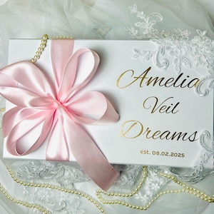 Wedding Gift Box for Bride – Bridal Keepsake with Personalized Veil Storage, Satin Bow & Magnetic Closure