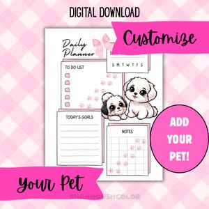Pagina Dagplanner AANGEPASTE + Bonusnotities | TODO-LIJST Personaliseer je huisdieren tot een cartoon op een dagelijkse planner | Leuk gepersonaliseerd cadeau voor dierenliefhebbers