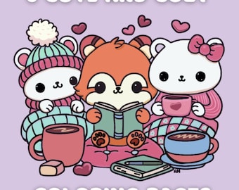 Cute and Cozy Friends Coloring Pages Printable Instant Download Animal Kawaii Themed