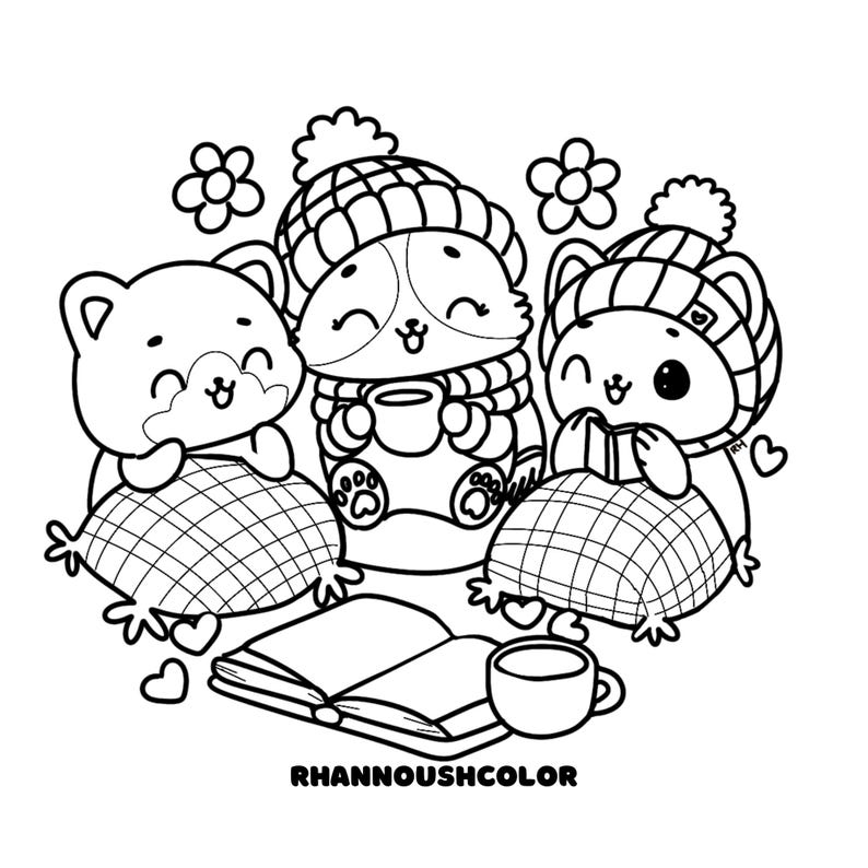 Cute and Cozy Friends Coloring Pages Printable Instant Download Animal ...
