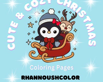 Christmas Coloring Pages with Cozy Friends Printable Instant Download Animal Kawaii Themed Group 3