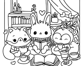 Cute and Cozy Friends Coloring Pages Printable Instant Download