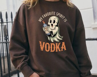 Sudadera de Halloween con fantasma de vodka: cuello redondo divertido y espeluznante