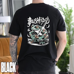 Bushido Frog Samurai Shirt – Karate Japanese Frog with Katana | The Way of the Warrior Tee | Funny Frog Graphic Streetwear for Anime Fans