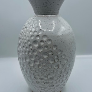 Tall white handmade vase/hand carved vase/decorative vase