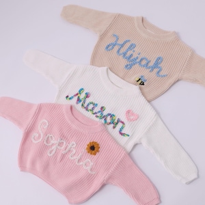 Personalized Baby Name Sweater: Hand Embroidered Cotton Knit