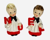 Vintage Ucagco Japan NOEL Choir Boys Salt and Pepper Shakers Christmas Figurines Mid-Century