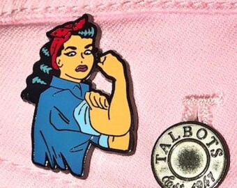 Pinup ROSIE Brooch - Rosie the Riveter Rockabilly 1940s 1950s Pin Enamel