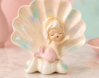 RARE Vintage Norcrest Mermaid Wall Plaque  Pink Shell MCM Japan 1950s P116 Kitsch