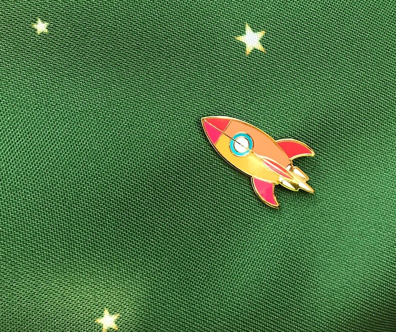 Retro Atomic Rocket Blast off Lapel Pin Gold Etsy