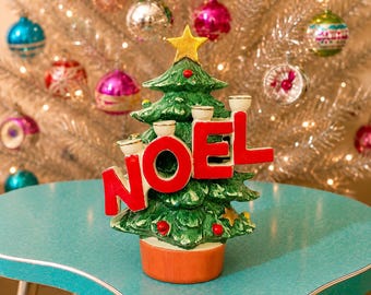 RARE Vintage Norcrest NOEL Christmas Tree Candle Holder MCM Japan 1950s