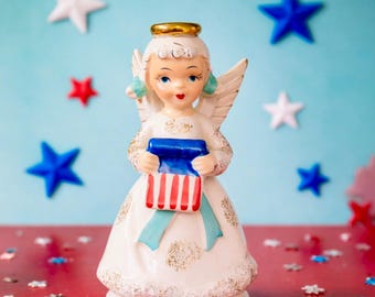 Vintage Ucagco 4th of July Patriotic Angel Figurine MCM Japan Norcrest 1950s