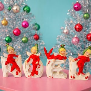Vintage Norcrest 1950-talet Noel Pixie Elves MCM Japan Elfs