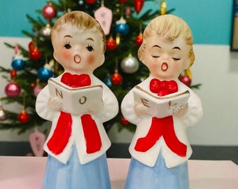 VintageChristmas NOEL Choir Carolers Kids Salt & Pepper Shakers MCM Japan