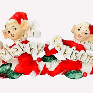 Vintage Norcrest Christmas Pixie Elves on a Candy Cane Japan MCM 1950s Figurine image 2
