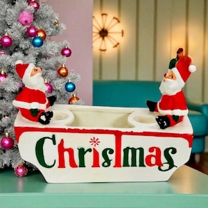 Vintage Holt Howard Weihnachtsgrüße Sea-Saw Weihnachtsgrüße Kerzenhalter Planter MCM Atomic