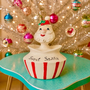 Vintage Lefton Sweet Santa Sugar Jar Christmas Pixieware MCM Japan 1950s