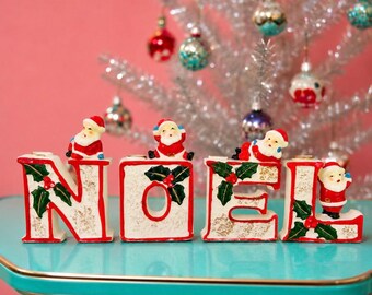 Vintage Christmas Santa Claus NOEL Figurines JAPAN Blue Mittens MCM Midcentury Kitschmas