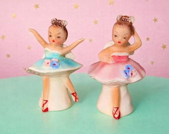 Vintage PY Japan Ballerina Salt & Pepper Shakers 1950s Miyao MCM Kitsch