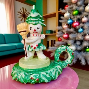 Vintage Lipper & Mann Christmas Snowman Candleholder 1950s Japan MCM