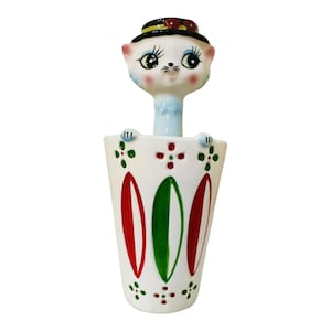 Vintage Norcrest Anthropomorphic Cat MCM Ceramic Pen Holder Vase Japan MCM