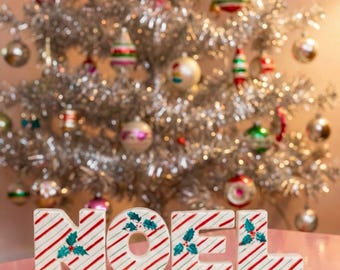 Candelabros vintage Lipper & Mann NOEL con forma de bastón de caramelo, Navidad japonesa, MCM, años 50