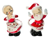 Vintage Christmas Santa and Mrs. Claus Peppermint Hula Hoops Salt and Pepper Shakers JAPAN 1950s Mid-Century Retro