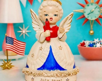 Vintage Fine A Quality 4th of July Angel Patriotic MCM Japan Figurine 1950s