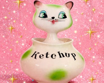 Vintage Holt-Howard Cozy Kitten Ketchup Pixieware Jar Japan 1950s MCM Kitsch