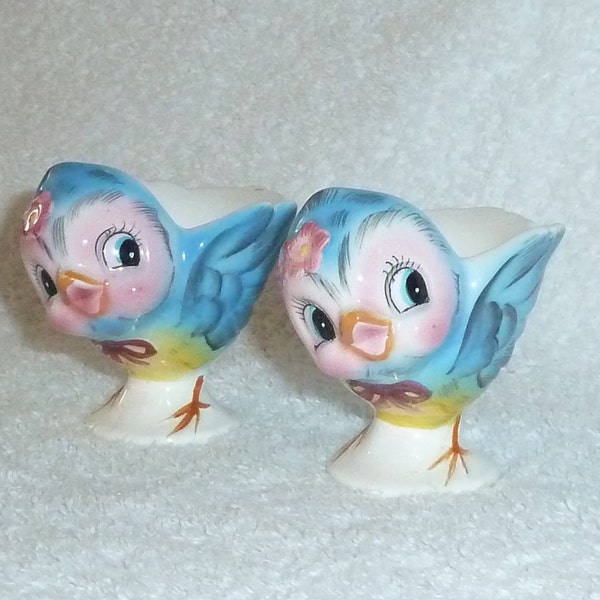 Vintage Lefton Bluebird Egg Cups Blue Bird Norcrest Cup Retro Kitchen Decoration 1950s