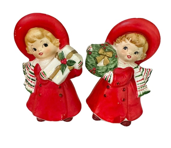 Vintage Christmas Shopper Girl Figurines Enesco Napo Japan