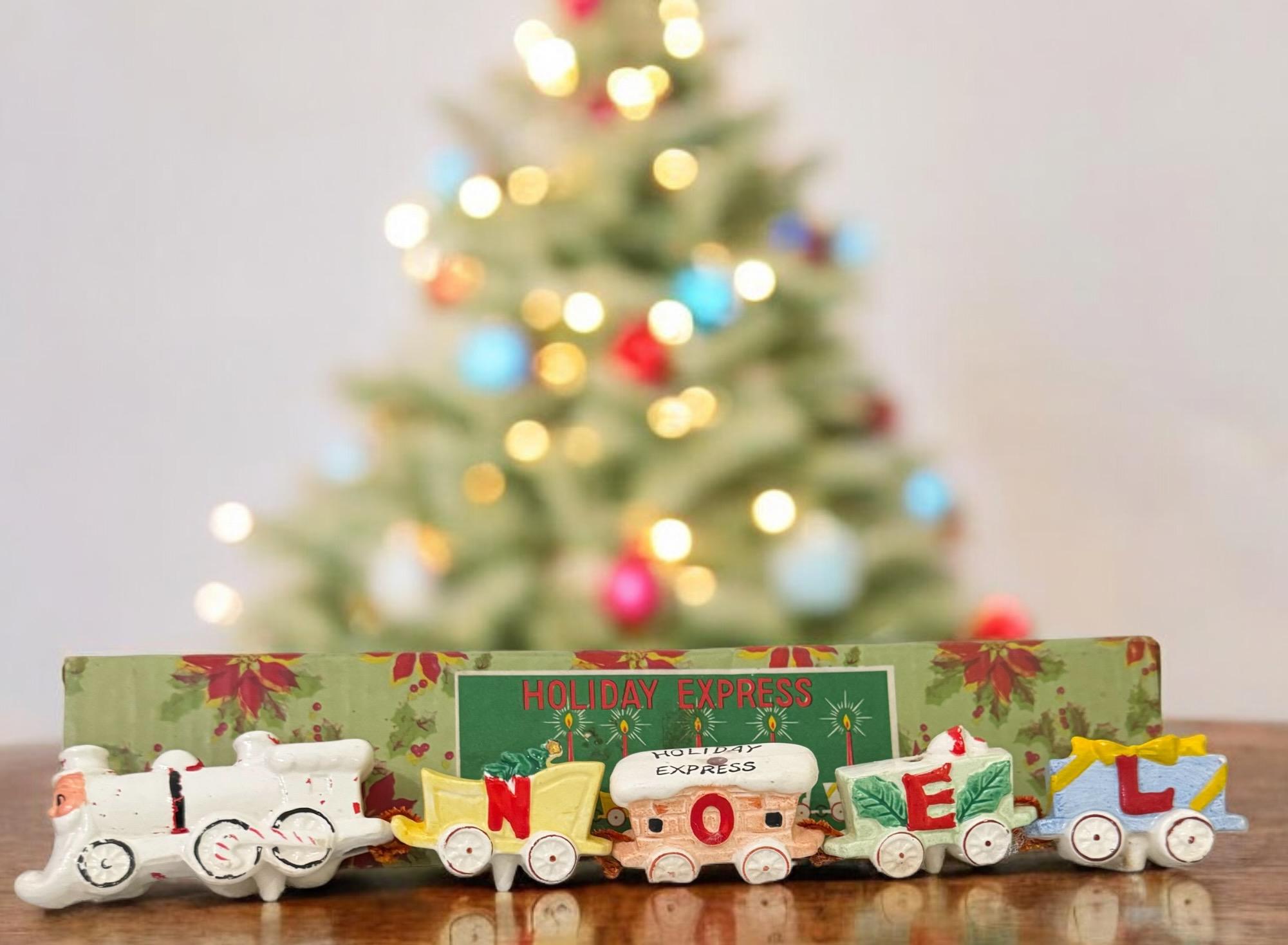 Vintage Christmas Commodore Japan Santa Noel Holiday Express Christmas Train Candle Holder - with Original Box 1950s MCM Retro