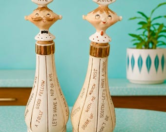 Vintage Holt Howard Pixieware Scotch and Rye Decanter Set MCM Barware Japan