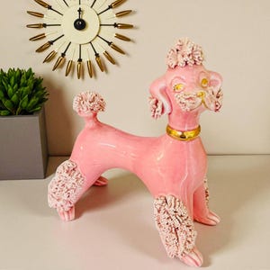 Vintage Pink Spaghetti Poodle Figurine Pacific Imports Japan 1950s MCM Kitsch