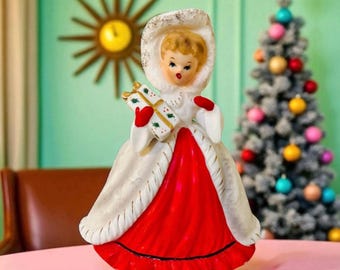 Maceta vintage navideña para chica compradora, jarrón de cabeza, Brinn's, años 50, Japón, MCM, retro, kitsch