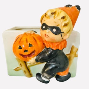 Vintage Relpo Halloween Boy Pumpkin Mask Planter MCM Japan 1950s image 7