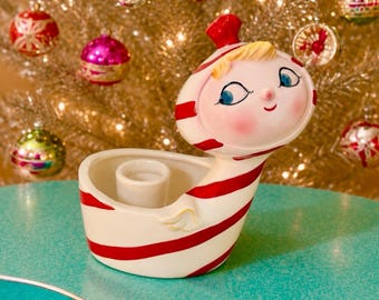 Vintage Holt Howard Lil’ Candy Cane Angel Planter and Candle Holder MCM Japan