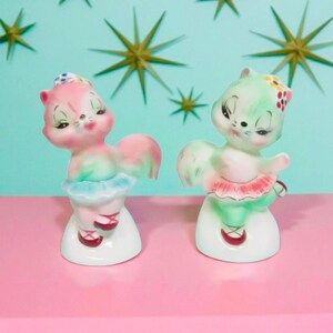 RARE Vintage PY Ballerina Squirrel Salt and Pepper Shakers MCM Japan Kitsch