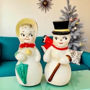 Vintage Norcrest Snowman Couple Salt and Pepper Shakers – MCM Japan 1950s – Rare & Adorable!