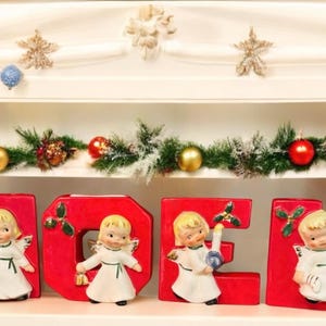 Vintage Napco Christmas NOEL Candleholder Angel Wall Pockets Figurines Happy Yuletide Quartet 1950s Japan MCM