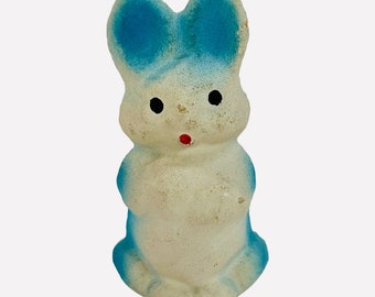 Figura de conejo de Pascua azul de papel maché vintage de los años 50, estilo retro kitsch de MCM