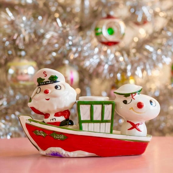 Vintage Holt Howard SS Noel Santa Candleholder Salt Pepper 1959