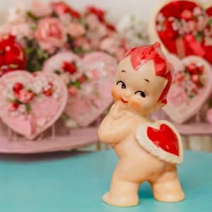 Vintage Lefton “Valentiny” Kewpie Cupid by Marika – VERY RARE Valentine Cherub Figurine